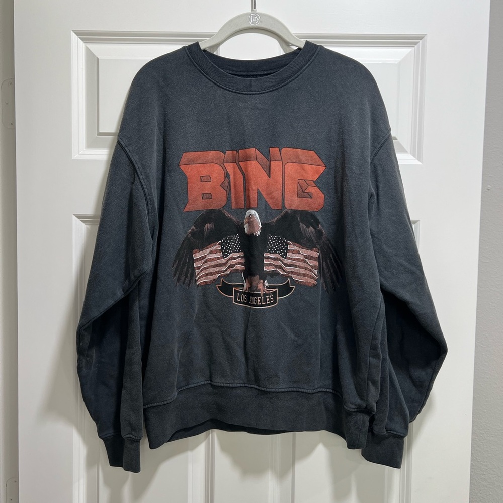 Anine Bing Charcoal Graphic Crewneck Sweatshirt